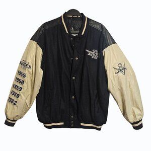 Vtg STEVE & BARRY'S Hot Rod Café V8 Bomber Letterman Style Jacket READ SPOTS